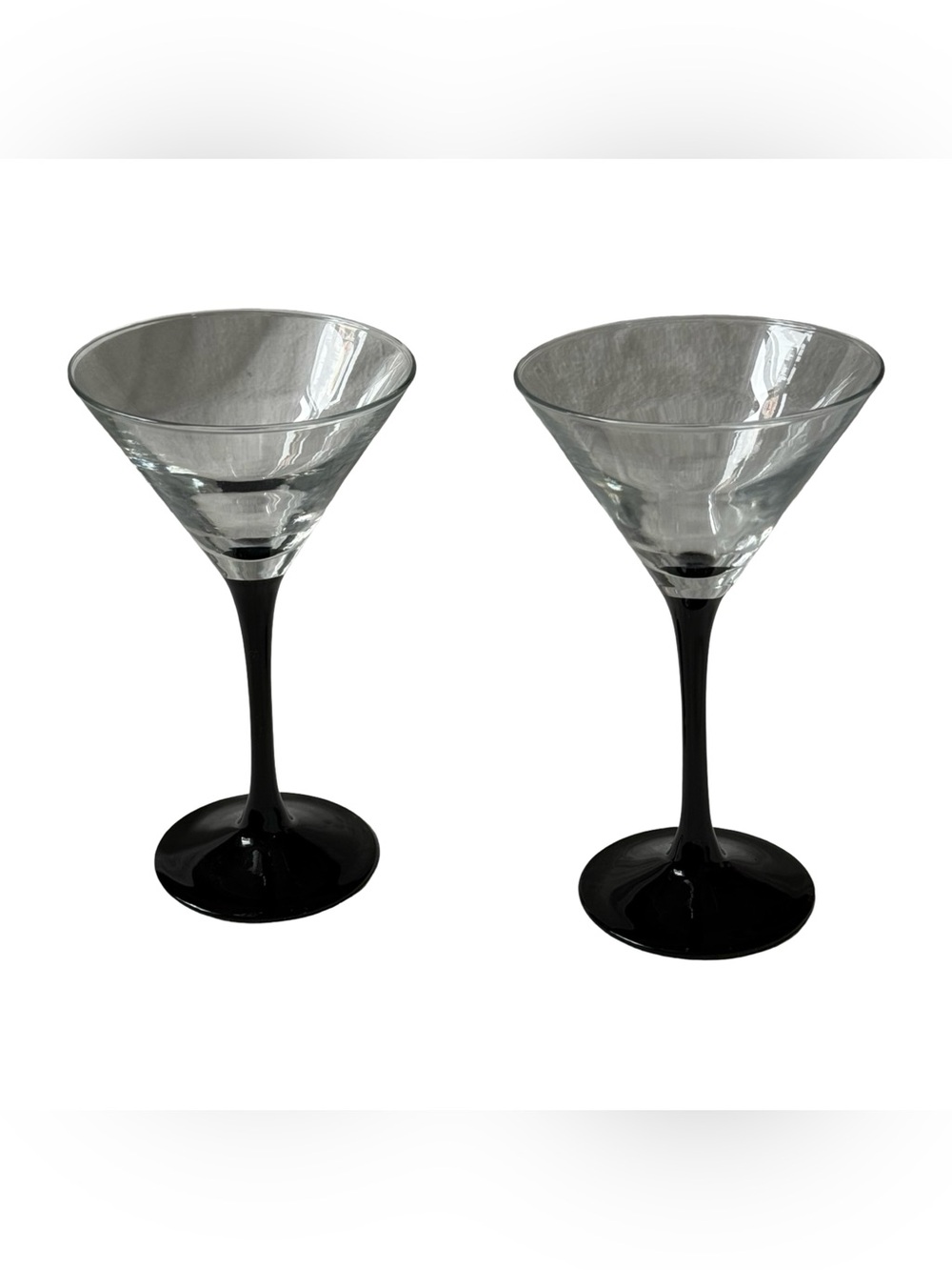Vintage Luminarc France Domino Black Stem Clear Glass Martini Glasses